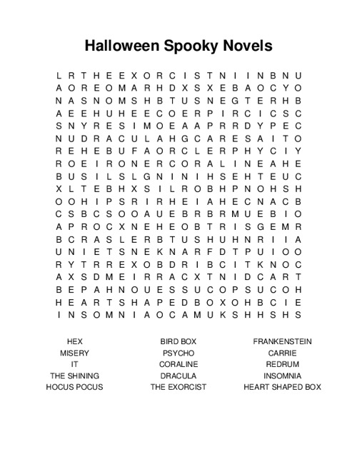 Halloween Spooky Novels Word Search Puzzle