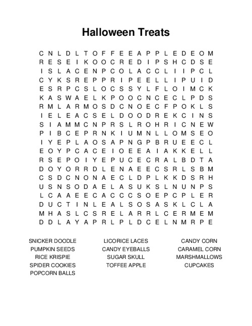 Halloween Treats Word Search Puzzle