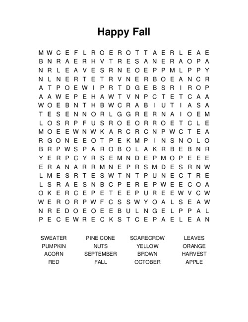 Happy Fall Word Search Puzzle