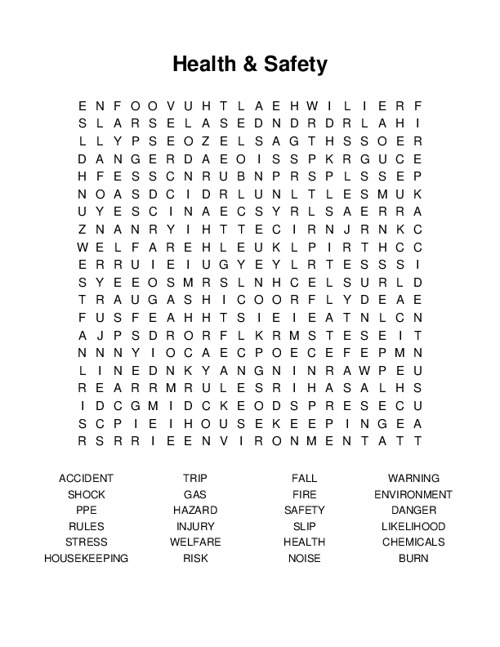 Health & Safety Word Search Puzzle