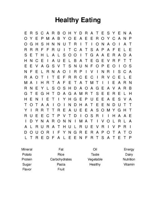 Healthy Eating Word Search Puzzle