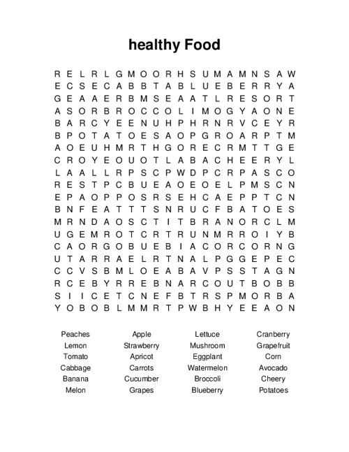 healthy Food Word Search Puzzle
