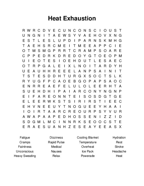 Heat Exhaustion Word Search Puzzle