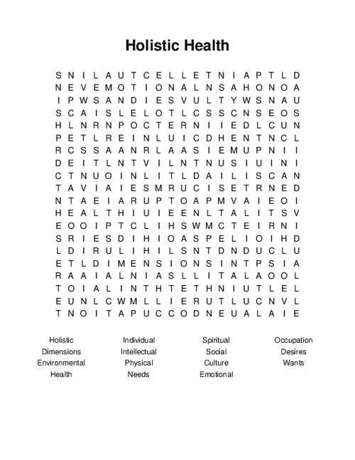 Holistic Health Word Search Puzzle