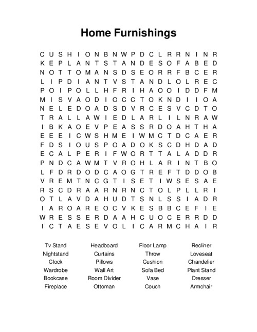 Home Furnishings Word Search Puzzle