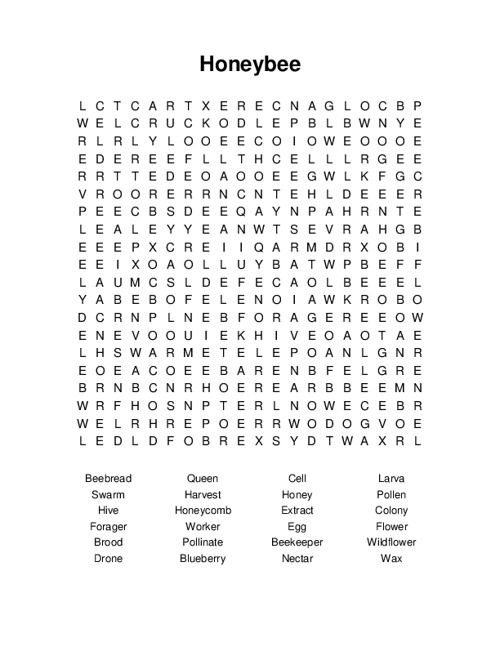 Honeybee Word Search Puzzle