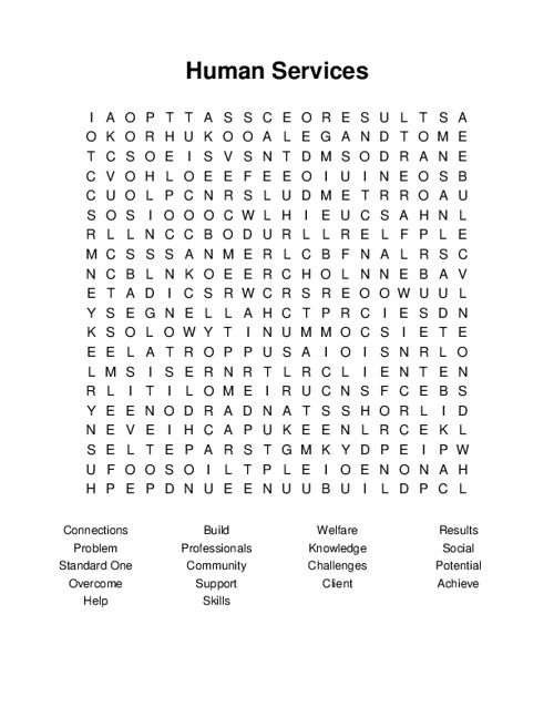 Human Services Word Search Puzzle