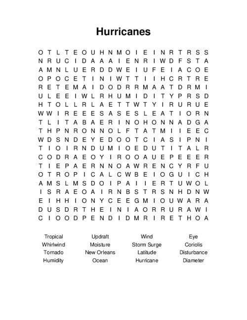 Hurricanes Word Search Puzzle