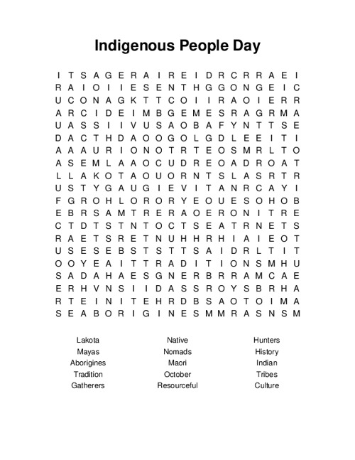 Indigenous People Day Word Search Puzzle