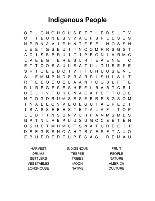 Indigenous People Word Search Puzzle