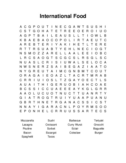 International Food Word Search Puzzle