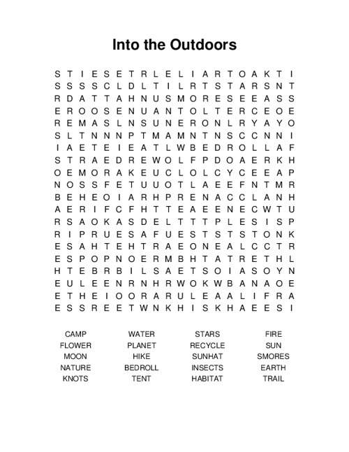 Into the Outdoors Word Search Puzzle