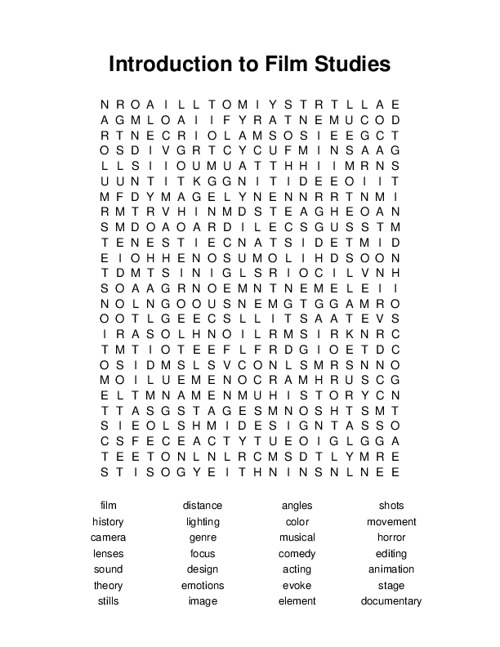 Introduction to Film Studies Word Search Puzzle