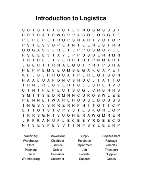 Introduction to Logistics Word Search Puzzle