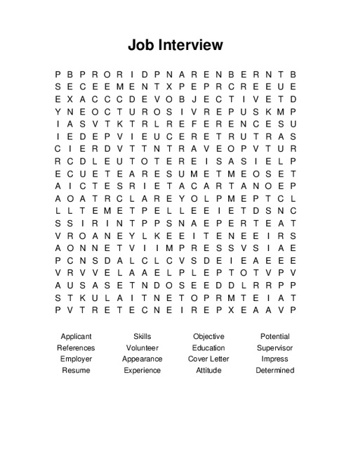 Job Interview Word Search Puzzle