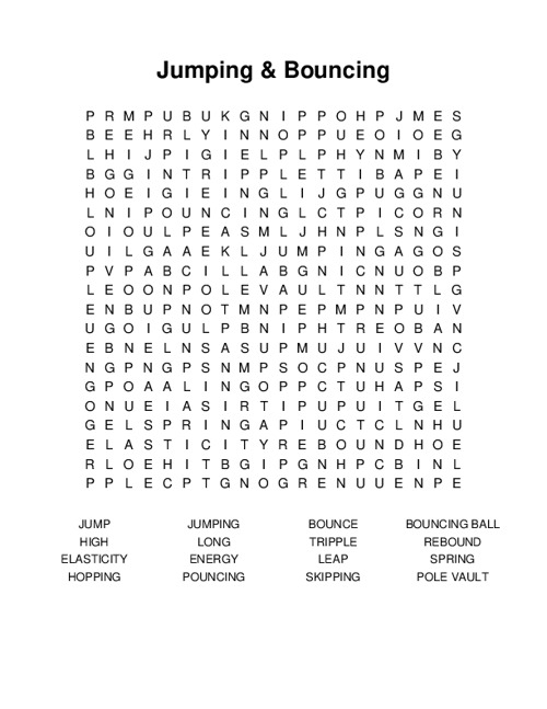 Jumping & Bouncing Word Search Puzzle