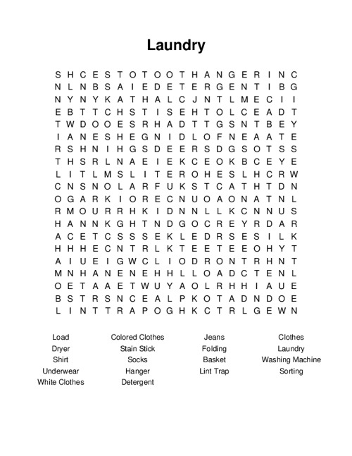 Laundry Word Search Puzzle