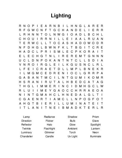 Lighting Word Search Puzzle