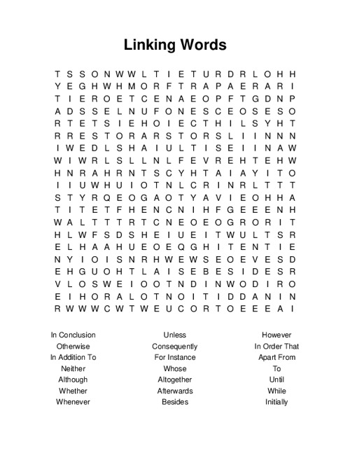 Linking Words Word Search Puzzle