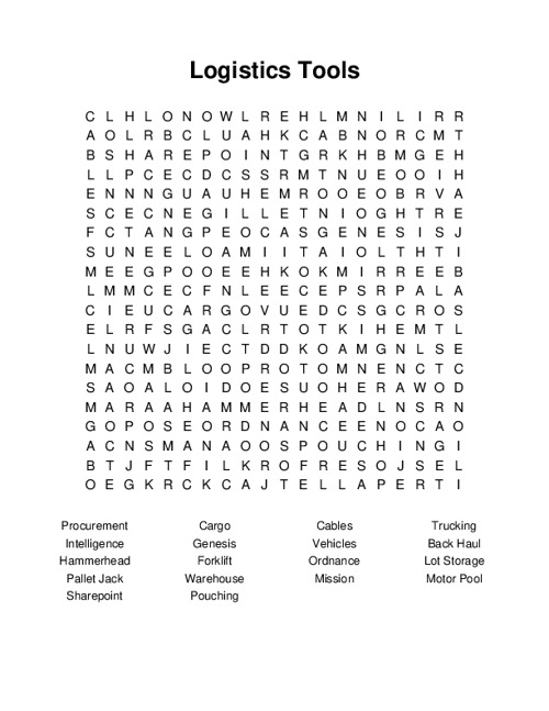 Logistics Tools Word Search Puzzle
