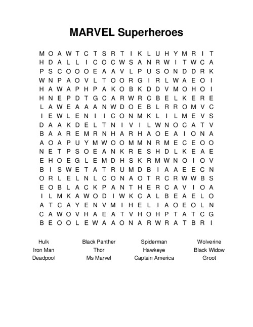 MARVEL Superheroes Word Search Puzzle
