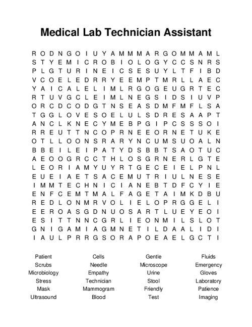 Medical Lab Technician Assistant Word Search Puzzle