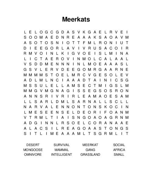 Meerkats Word Search Puzzle