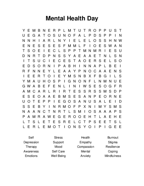Mental Health Day Word Search Puzzle