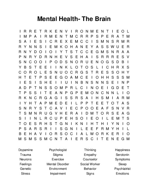 Mental Health- The Brain Word Search Puzzle