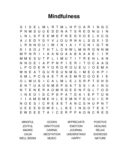 Mindfulness Word Search