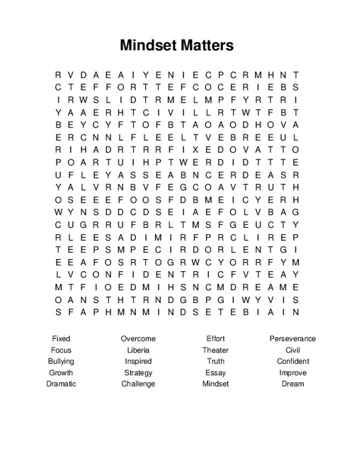 Mindset Matters Word Search Puzzle