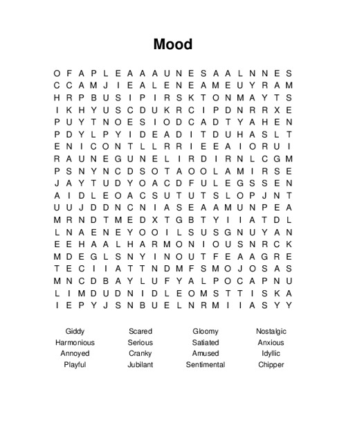 Mood Word Search Puzzle