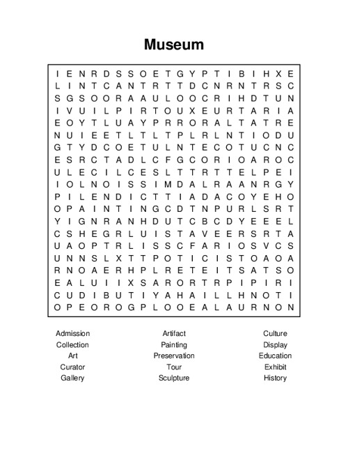 Museum Word Search Puzzle