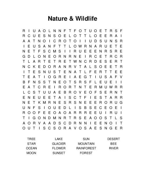 Nature & Wildlife Word Search Puzzle