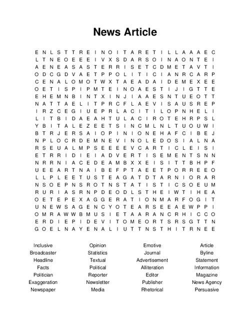 News Article Word Search Puzzle