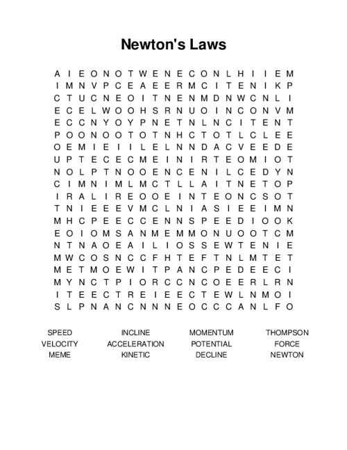 Newtons Laws Word Search Puzzle