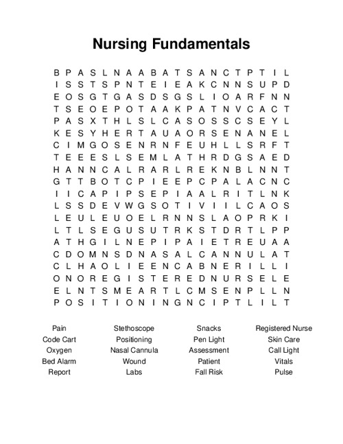 Nursing Fundamentals Word Search Puzzle