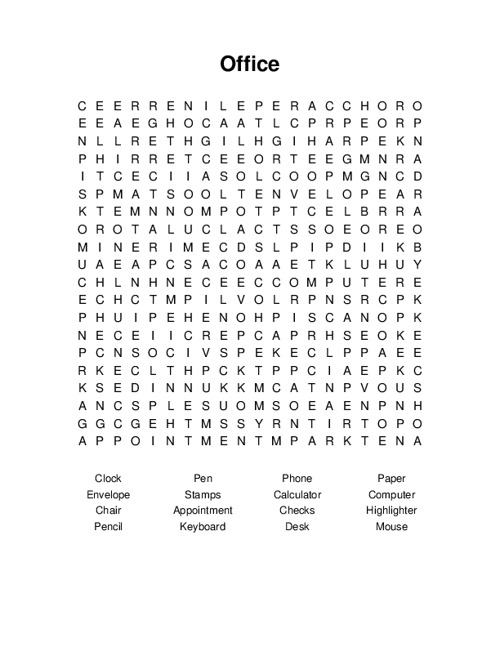 Office Word Search Puzzle
