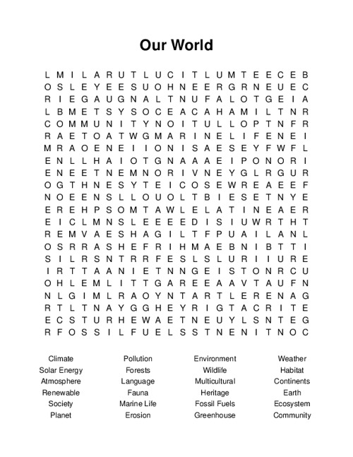 Our World Word Search Puzzle
