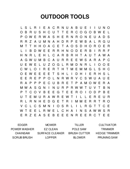 OUTDOOR TOOLS Word Search Puzzle