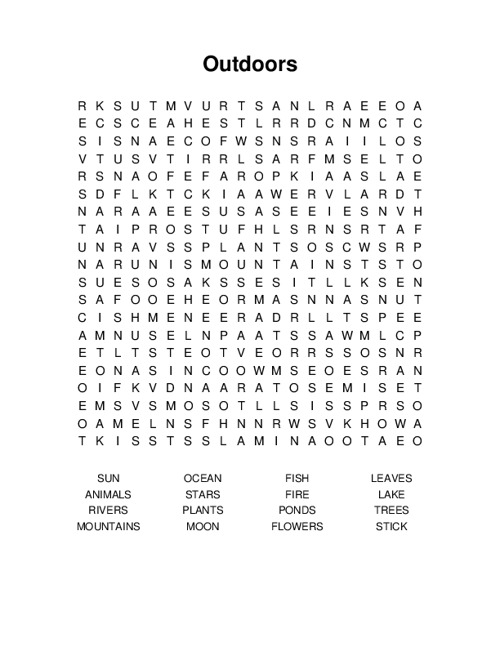 Outdoors Word Search Puzzle