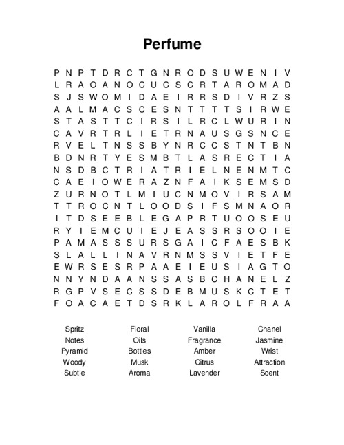 Perfume Word Search Puzzle