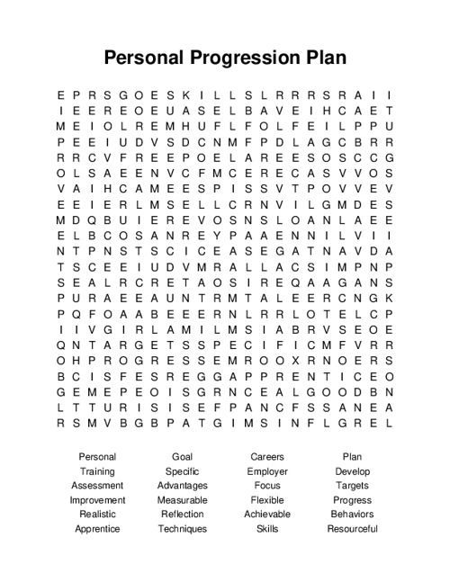 Personal Progression Plan Word Search Puzzle