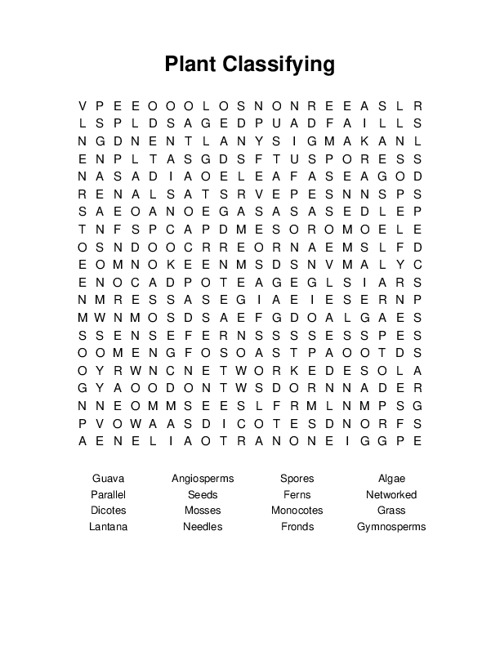 Plant Classifying Word Search Puzzle