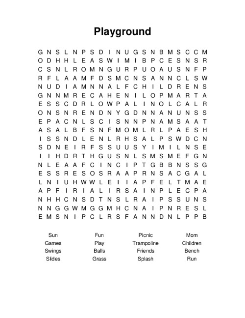 Playground Word Search Puzzle