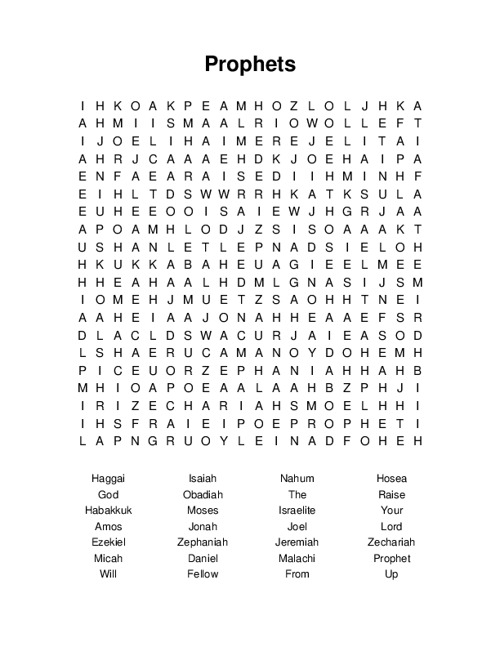 Prophets Word Search Puzzle