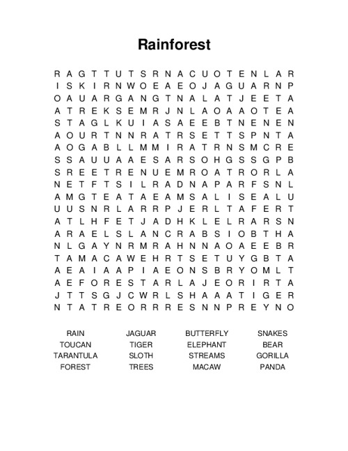 Rainforest Word Search Puzzle