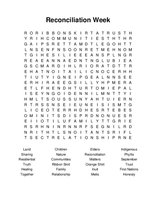 Reconciliation Week Word Search Puzzle