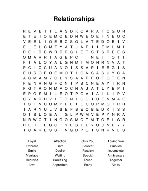 Relationships Word Search Puzzle
