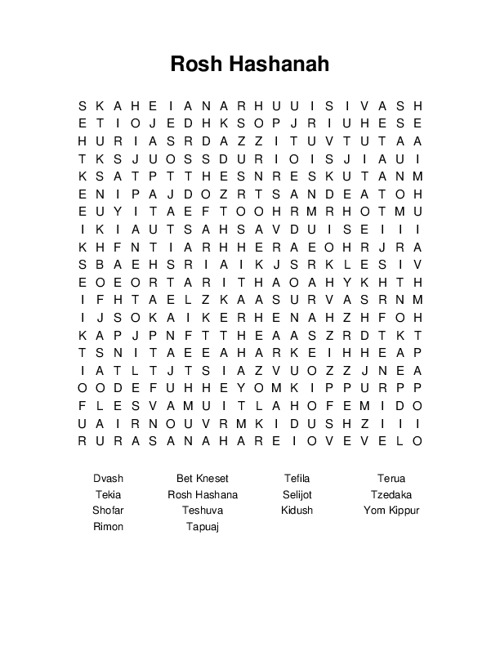 Rosh Hashanah Word Search Puzzle